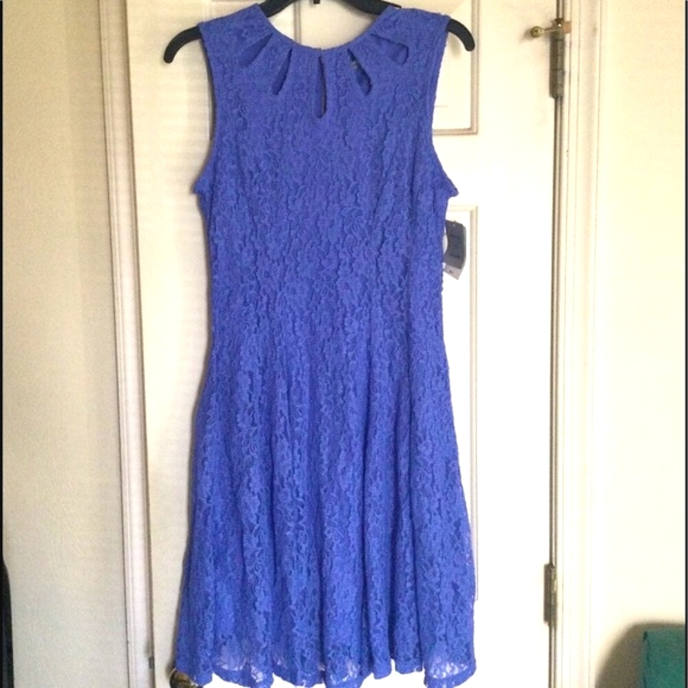 Danny & Nicole Periwinkle Lace Fit and Flare Dress